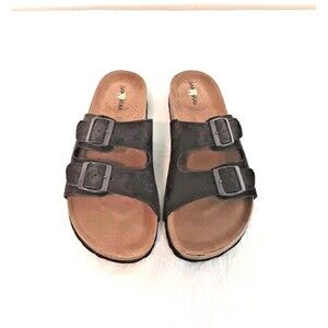 New GAAHUU Women's Brown Suede Double Strap Cork Footbed Sandals Size 8